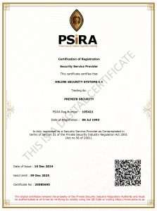 online security systems cc psira certificate 2025 page 0001